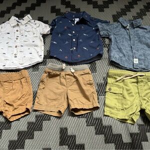 Toddler Button-Up Shirt & Shorts Set - Navy, White, Blue, Tan, Olive